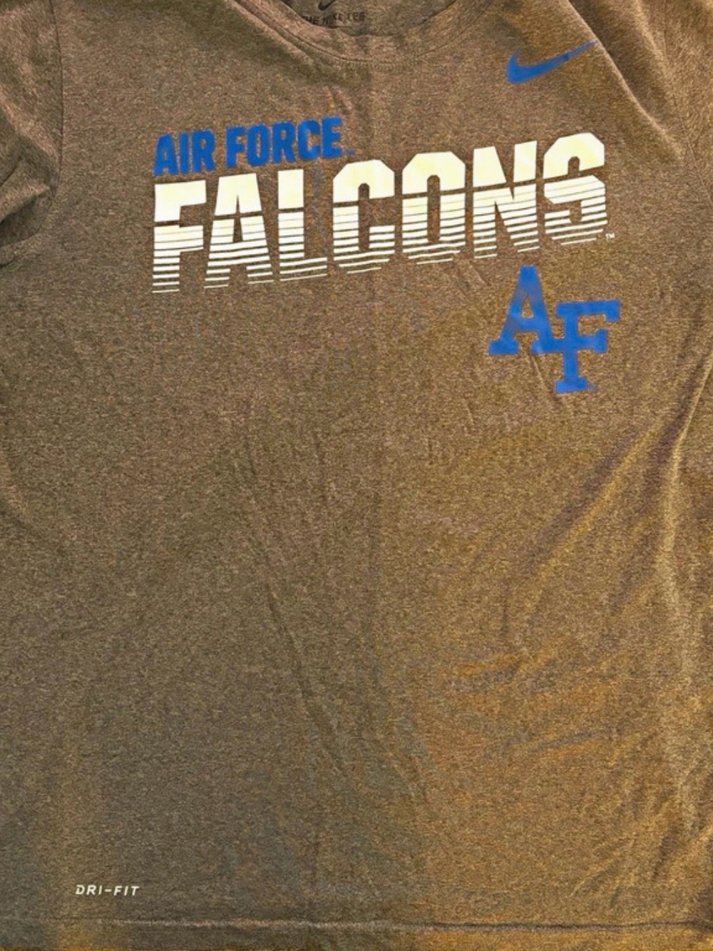 Nike Gray Short Sleeve 'Air Force Falcons' Tee with Blue Accents